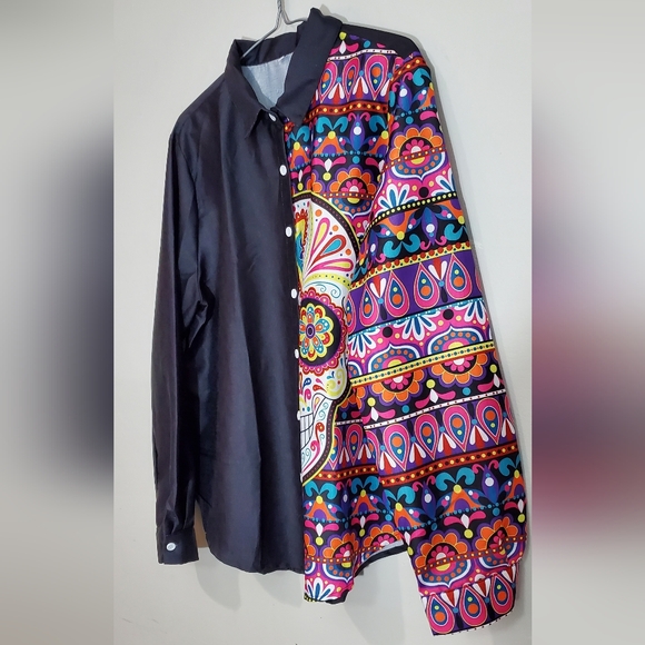 Sugar skull 💀 colorful button down top - Picture 3 of 4